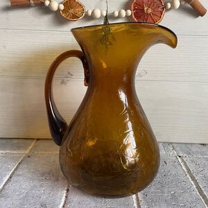 Vintage Blenko Amber Hand Blown Pitcher